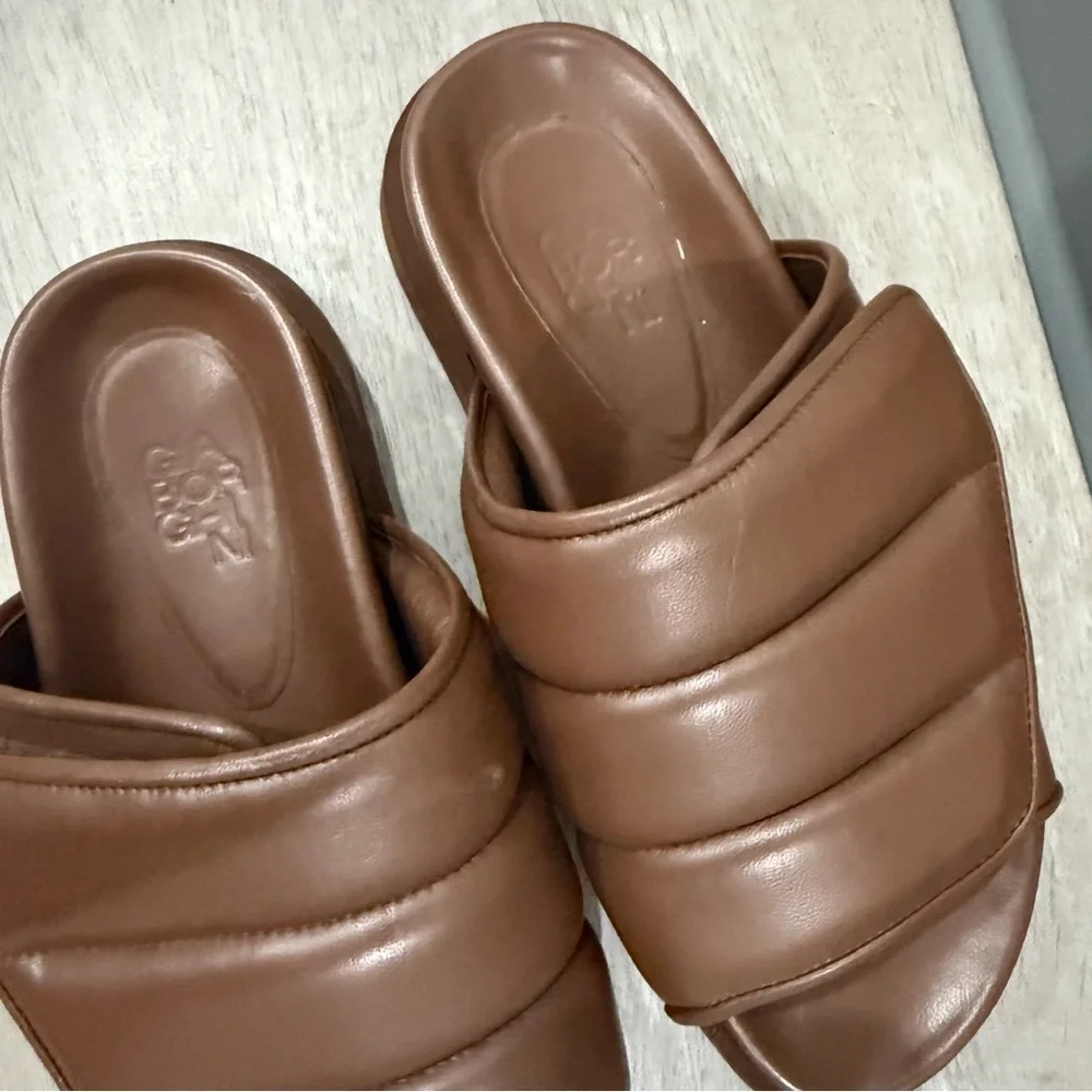 Gia Borghini Sandals Padded Strap Slides Quilted in Coffee Brown